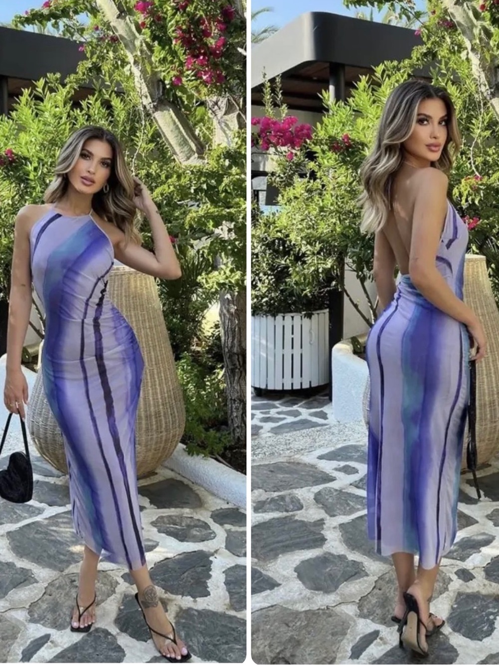 Zara Bloggers Favorite Printed Tulle Halter Sleeveless Lavender Dress Sz Small. - Picture 4 of 14